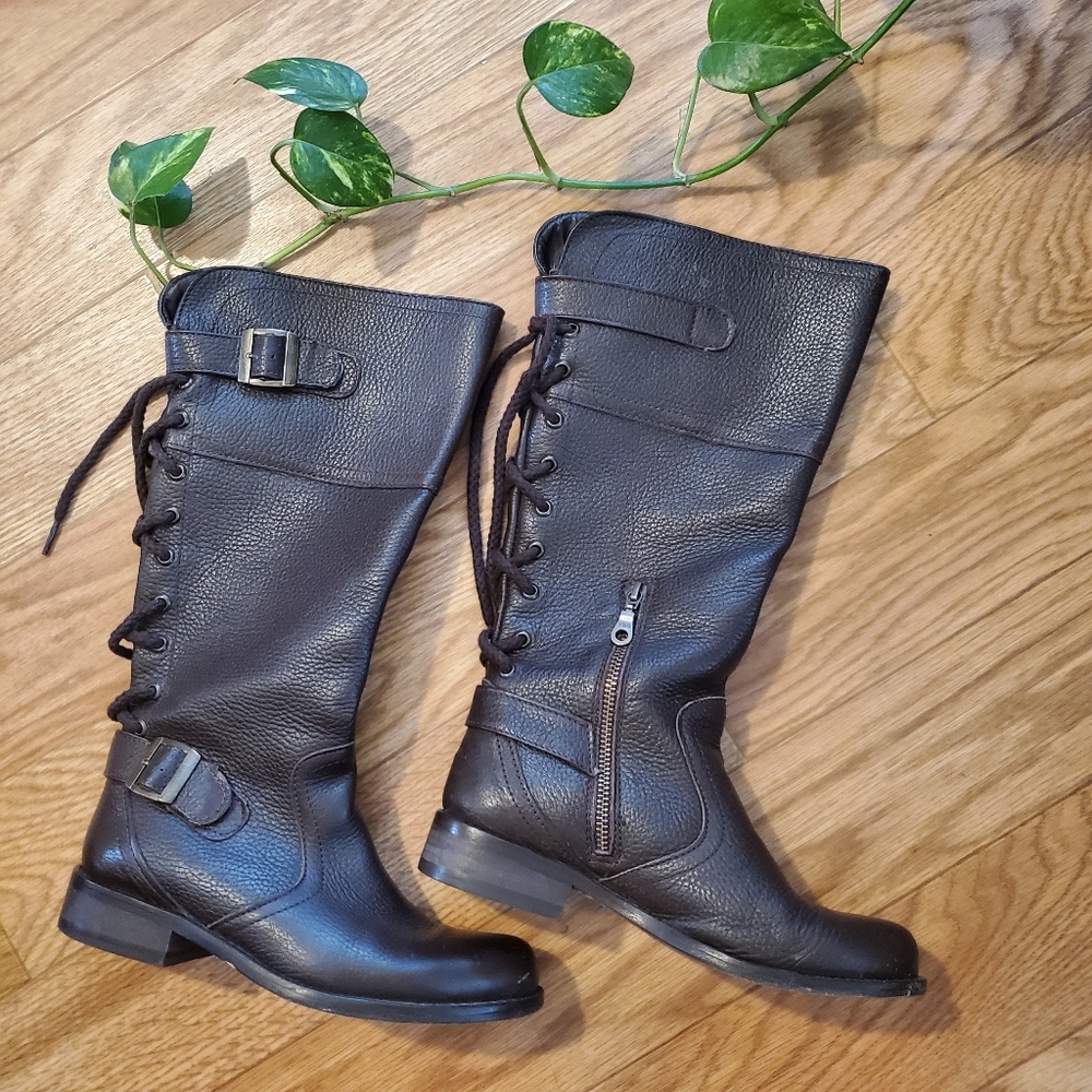 Marco Delli Italian Lace Up Leather Moto Boots